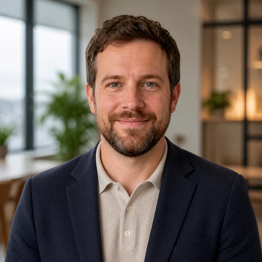 After — fictional HR Manager Headshot result, same subject