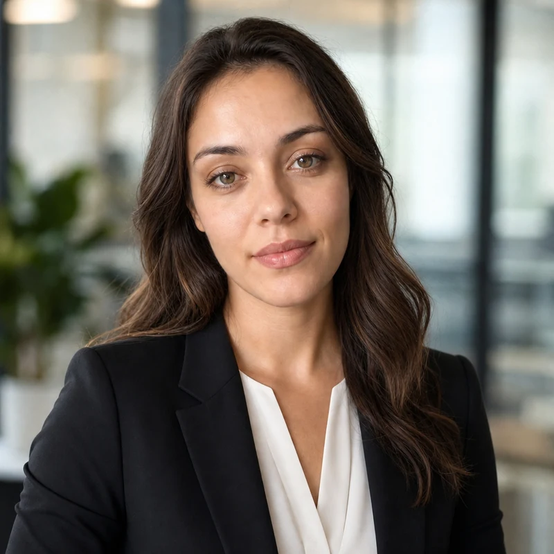 After — fictional polished AI business headshot of the same person