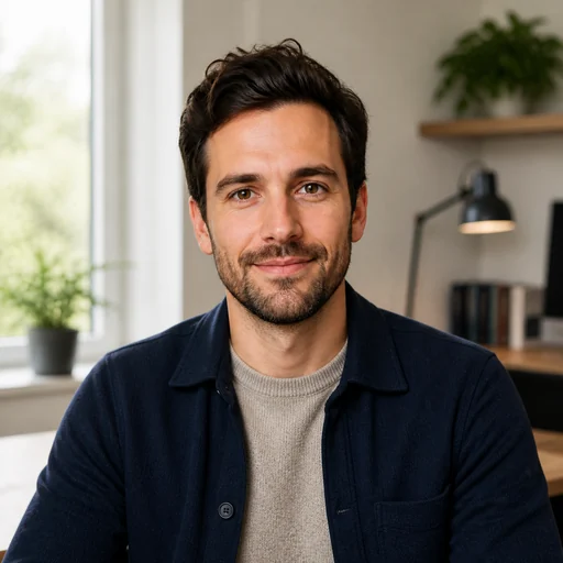 Fictional AI-generated Remote Worker headshot after transformation of the same subject