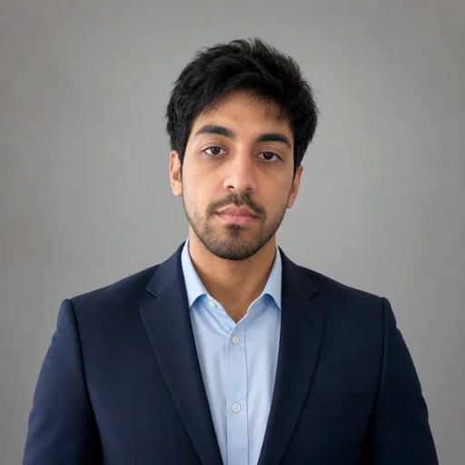 Fictional AI-generated resume headshot sample, same subject after result
