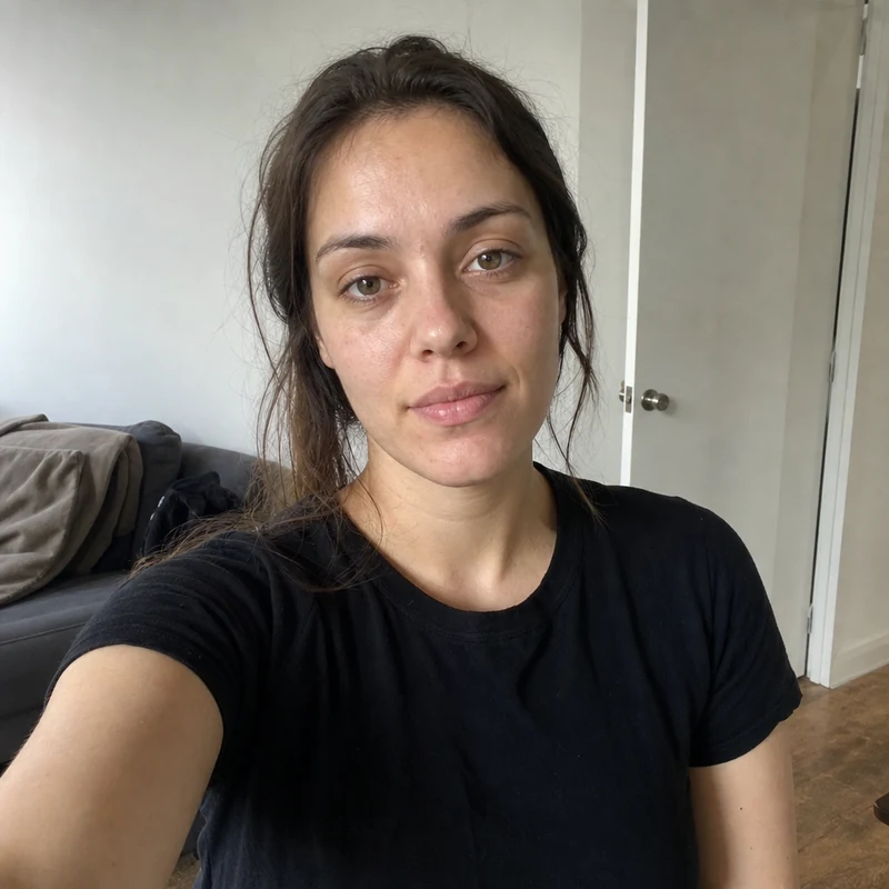 Before — fictional casual no-makeup selfie source photo