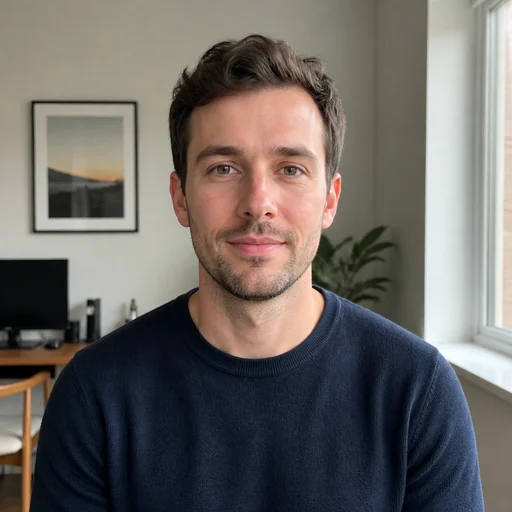Before — fictional casual source photo for Consultant Headshot, same subject