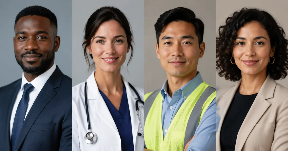 WorkShot hero — grid of fictional professional AI headshots