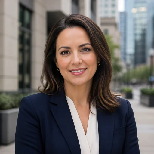 Fictional AI-generated female city background headshot sample
