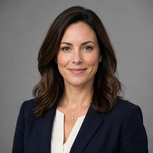 Fictional AI-generated female gray studio headshot sample