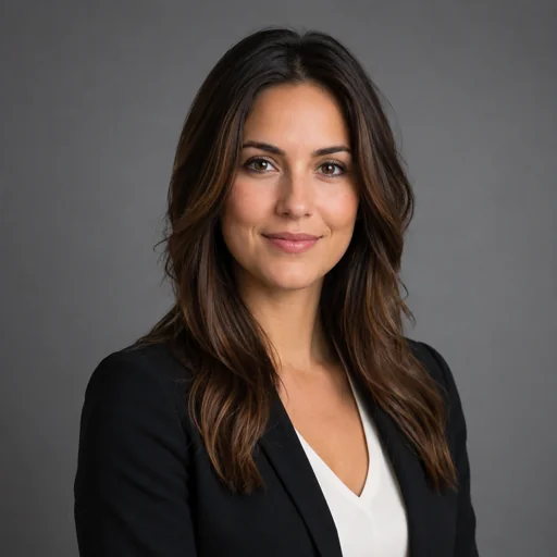 Fictional AI-generated gray studio headshot sample