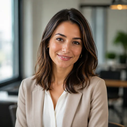 Fictional AI-generated office background headshot sample