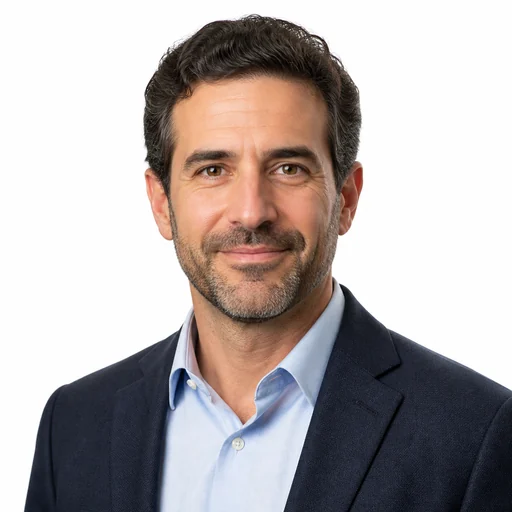 Fictional AI-generated male white studio professional headshot sample